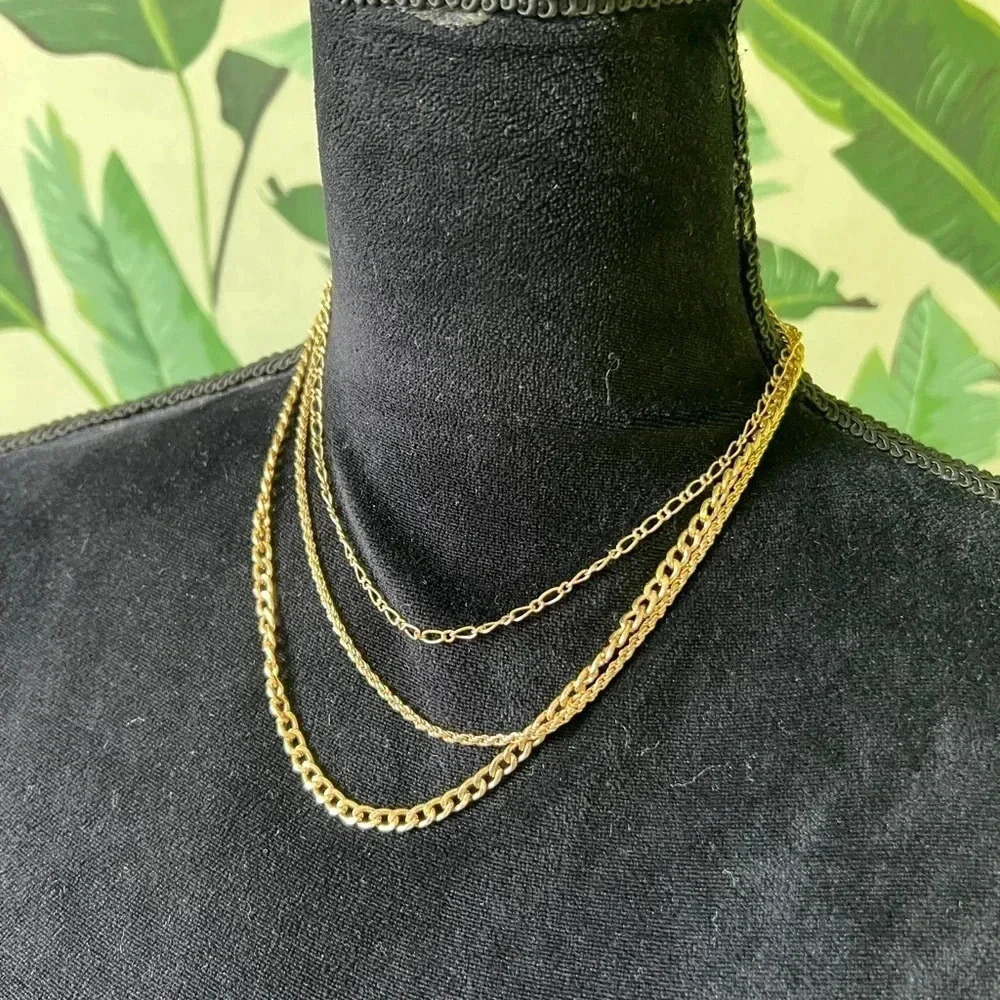 Layered 3‎ Chain Gold Toned Fashion Necklace